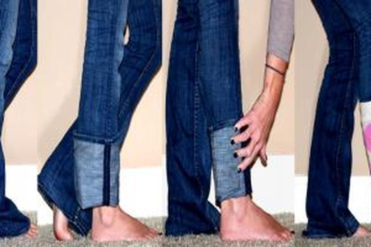 Membuat celana denim non-skinny menjadi skinny dan cocok untuk sepatu boots