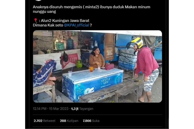 Video viral seorang wanita bersantai di warung, diduga sedang tunggu anak mengemis