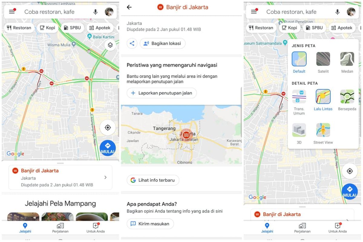 Cara Cek Jalan yang Banjir dan Penutupan Jalan di Google Maps