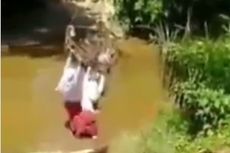 Viral, Video 3 Bocah SD Seberangi Sungai dengan Bergelantungan di Keranjang, Ini Fakta Sebenarnya
