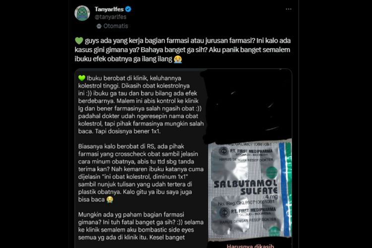 Tangkapan layar unggahan obat asma salbutamol sulfate menyebabkan jantung berdebar.