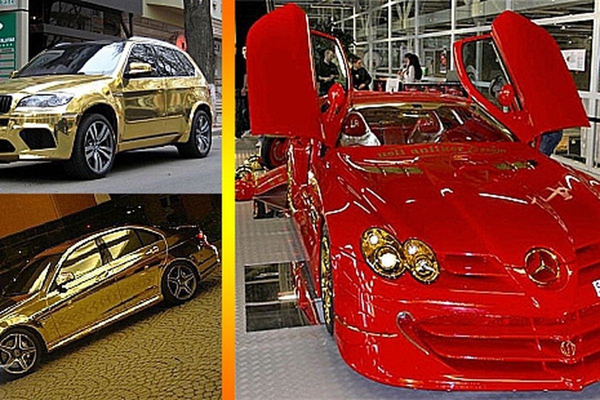 BMW X5 M (kiri atas), Mercedes-Benz C63 (kiri bawah) dan Anliker McLaren SLR 999 Red Gold Dream (kanan)
