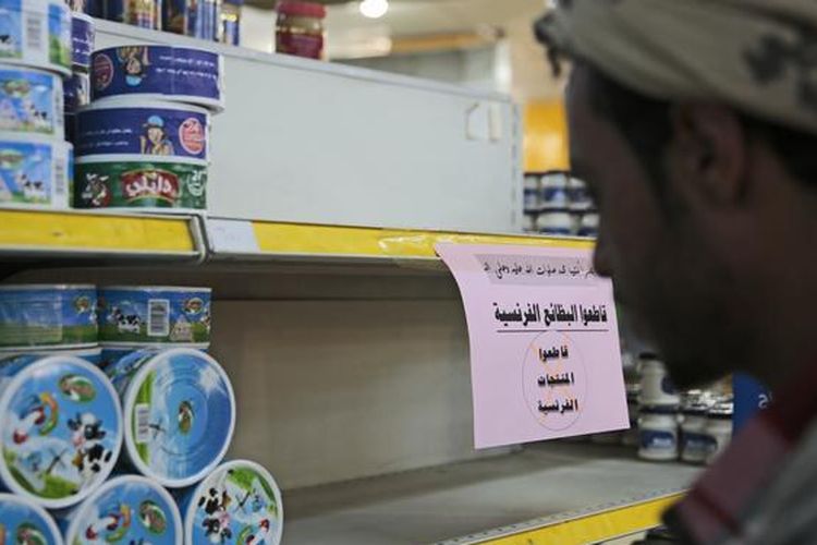 Seruan untuk boikot produk Perancis di supermarket di Yaman.