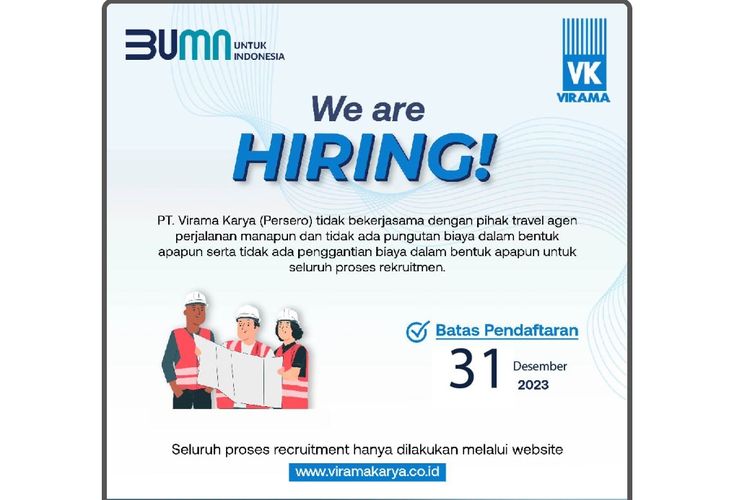 BUMN Virama Karya Buka Lowongan Kerja untuk Lulusan D3-S1, Simak Informasinya