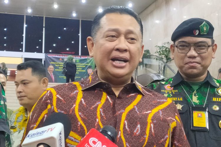 Wakil Ketua Umum Partai Golkar Bambang Soesatyo atau Bamsoet di Kompleks Parlemen Senayan, Jakarta, Jumat (11/8/2023).