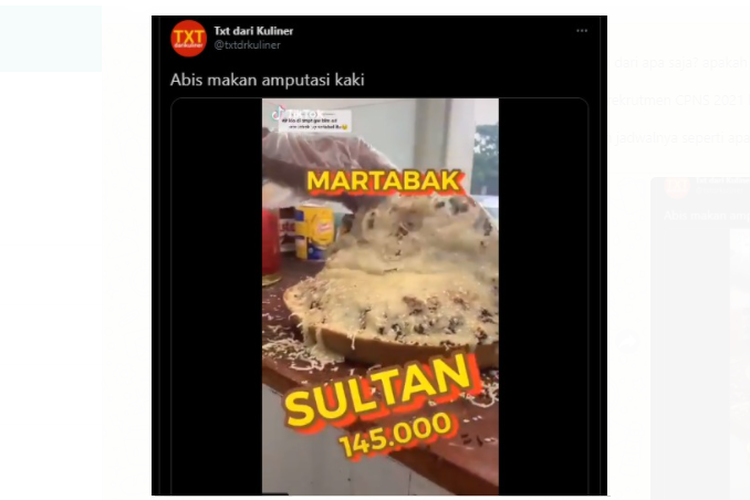 Tangkapan layar Martabak Sultan yang viral di media sosial pada Jumat, (12/2/2021).