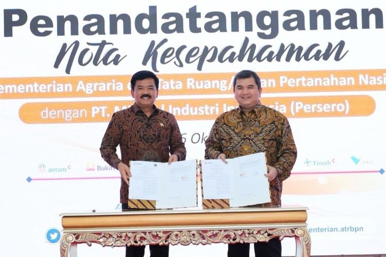Kementerian ATR/BPN menandatangani Nota Kesepahaman dengan PT Mineral Industri Indonesia (MIND ID), pada Senin (16/10/2023).