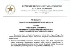 Setneg Umumkan Seleksi Administrasi CPNS 2019, Cek Hasilnya di Sini