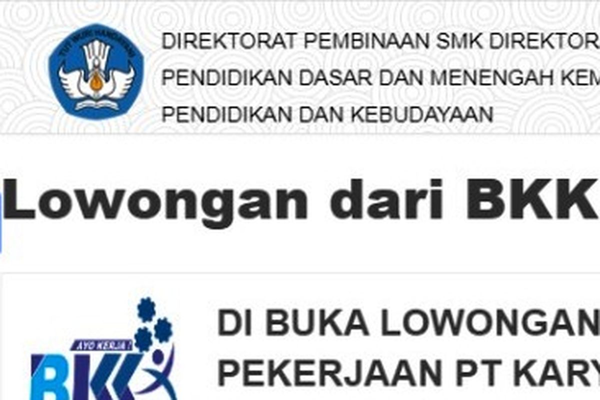 Info lowongan kerja lulusan SMK dari PSMK Kemdikbud RI.