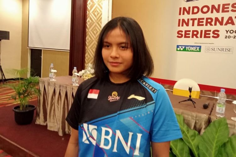 Tunggal putri Indonesia, Komang Ayu Cahya Dewi, ketika mengikuti konferensi pers Indonesia International Series 2022, Senin (19/9/2022).