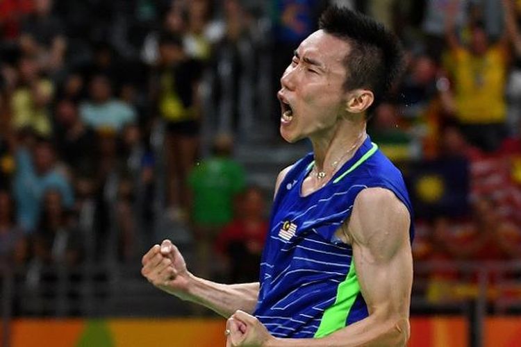 Ekspresi pebulu tangkis tunggal putra Malaysia, Lee Chong Wei, setelah mengalahkan pemain China, Lin Dan, dalam laga semifinal Olimpiade 2016 di Rio de Janeiro, 19 Agustus 2016.