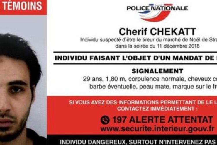 Cherif Chekatt, pelaku penembakan pasar Natal Strasbourg, Perancis, pada Selasa malam waktu setempat (11/12/2018).
