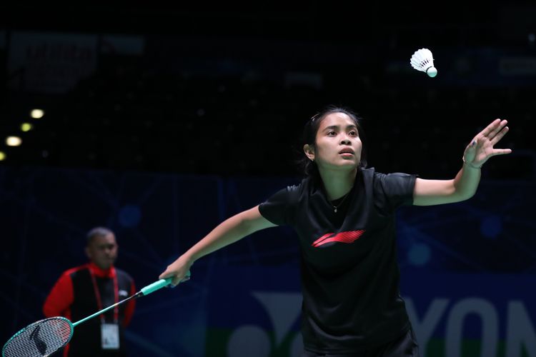 Tunggal putri Indonesia, Gregoria Mariska Tunjung, saat menjalani latihan menjelang All England 2023 di Utilita Arena Birmingham, Inggris, pada Senin (13/3/2023). All England 2023 akan berlangsung mulai Selasa (14/3/2023). 