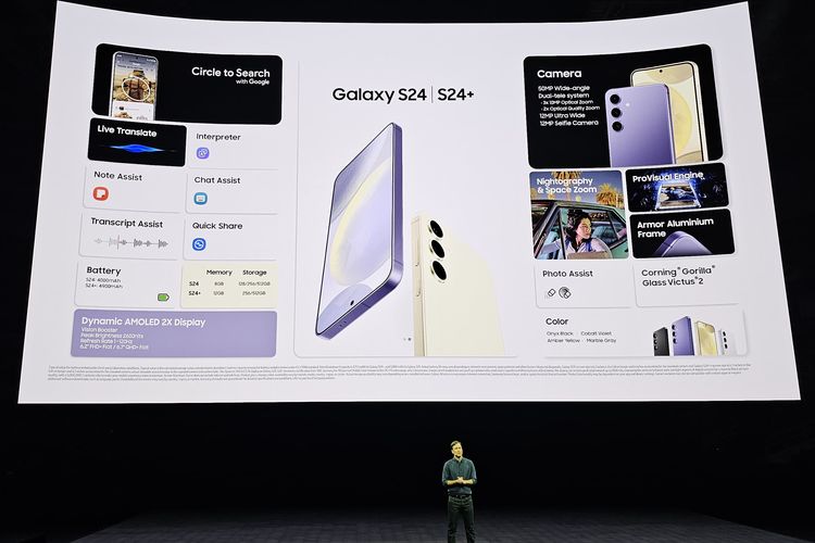 Peluncuran Samsung Galaxy S24 dan S24 Plus di San Jose, AS, Rabu (17/1/2024).
