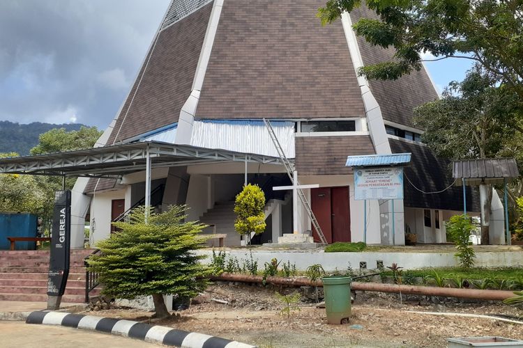 Nampak Gereja Kristen Injili (GKI) di Tanah Papua Jemaat Eirene yang dibangun BNPP dan berada di Perbatasan PLBN Skouw, Perbatasan RI-PNG di Kampung Mosso, Distrik Muara Tami, Kota Jayapura, Papua, Selasa (15/8/2023).