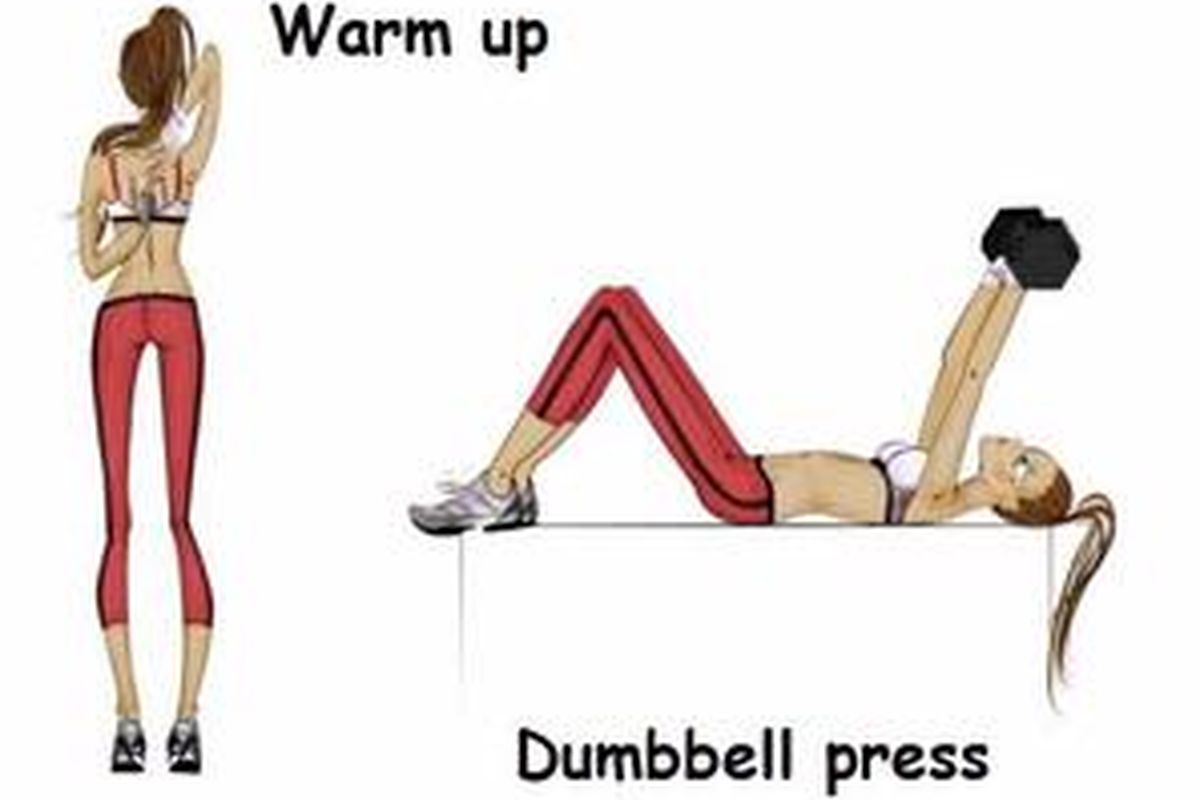 Pemanasan, dan latihan 1 (Dumbbell Press).