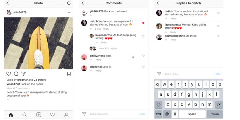 Sistem komentar threaded message baru di Instagram.