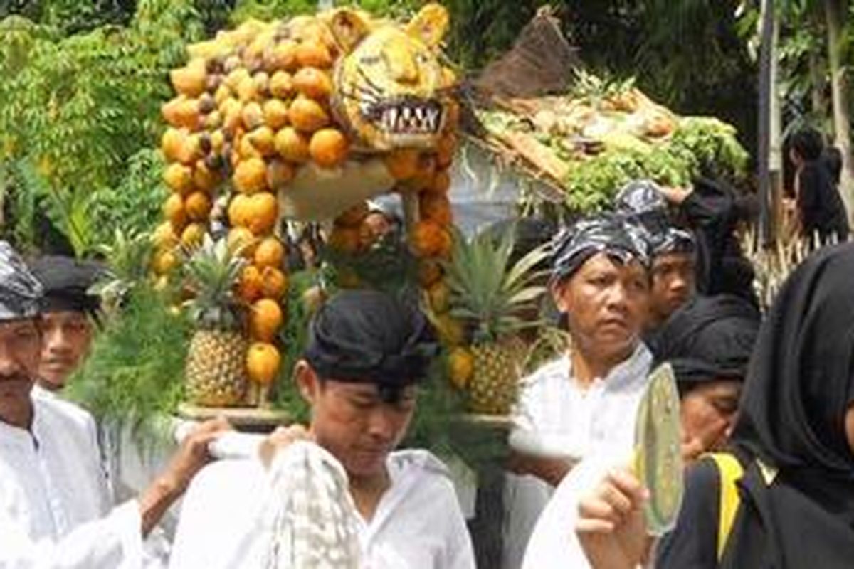 Dongdang adalah istilah dalam bahsa Sunda untuk wadah tempat hantaran makanan atau barang yang dihias. Dongdang muncul ketika ada hajatan atau peristriwa istimewa lainnya, di mana makanan atau barang harus dipersembahkan kepada orang atau keluarga terhormat atau untuk persembahan dalam sebuah ritual adat. Foto memperlihatkan saat dongdang dipikul dan diarak dalam ritual Seren Taun Sedekah Bumi di Kampung Budaya Sindang Barang, Bogor, Januari lalu.