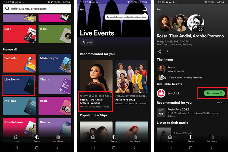 Cara beli tiket konser/live music dari Spotify (KOMPAS.com/Caroline Saskia)