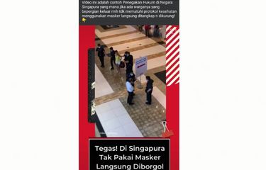 Status Facebook disertai unggahan video yang memuat narasi keliru 1 perempuan di Singapura ditangkap karena tidak mengenakan masker.