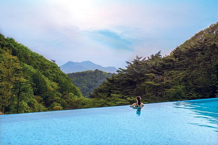 Pemandangan dari infinity pool Resom Forest Have9 Healing Spa. 