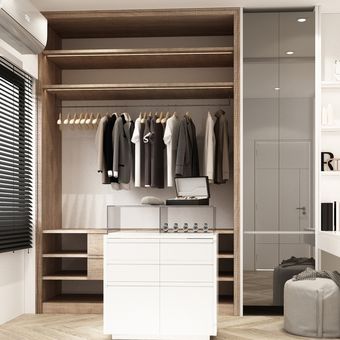 Ilustrasi lemari pakaian minimalis tanpa pintu