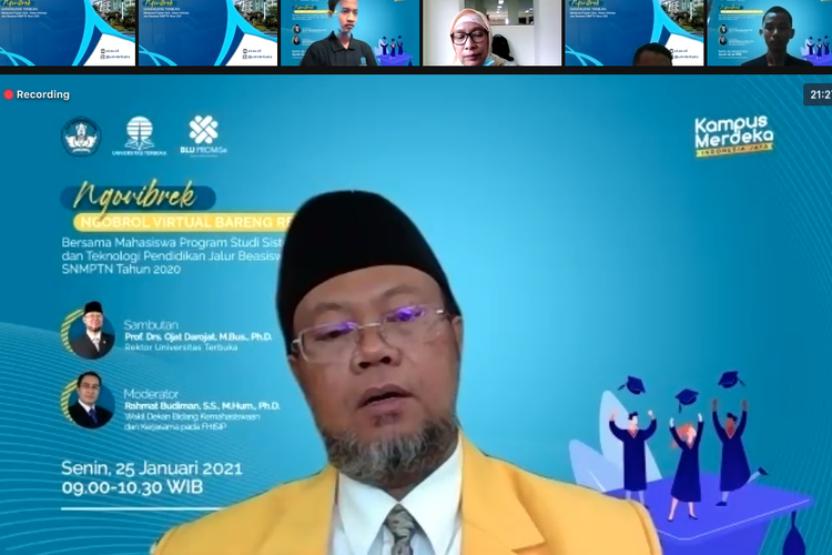 Kegiatan Ngobrol Virtual Bareng Rektor atau ?Ngovibrek? pada Senin, 25 Januari 2020 digelar UT secara daring. 