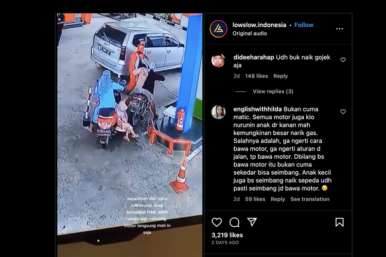 Tangkapan layar video anak kecil terjatuh di SPBU akibat tangannya menarik tuas gas motor