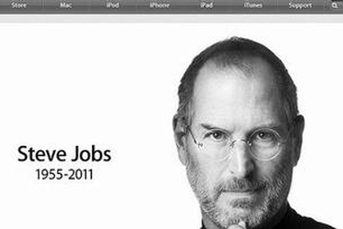 Memorial: The Apple Home page after it was revealed the Jobs had died  