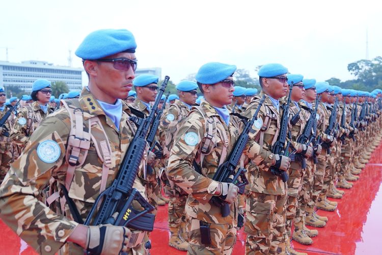 Upacara pelepasan Satgas TNI Kontingen Garuda (Konga) beserta Milstaff Seceast United Nations Interim Force in Lebanon (UNIFIL) TA. 2024 di Plaza Mabes TNI, Jakarta, Kamis (29/02/2024).