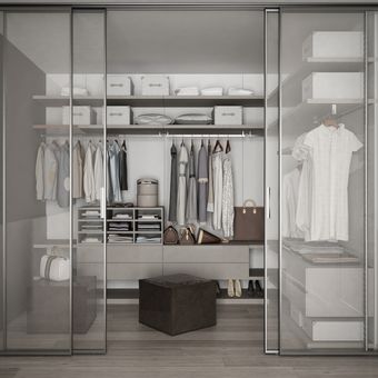 Ilustrasi lemari pakaian dengan pintu kaca