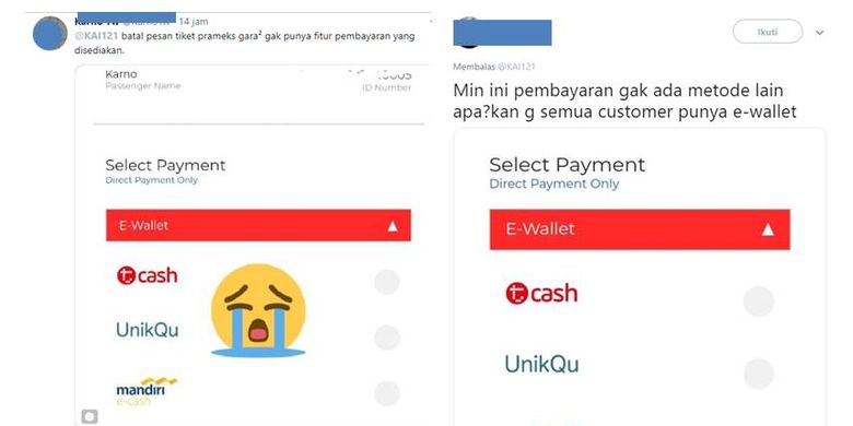 Tangkapan layar keluhan warganet mengenai sistem pembayaran pemesanan online tiket KA Prameks