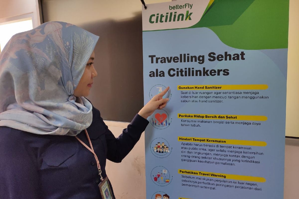 VP Marketing and Distribution Channel Citilink Amalia Yaksa memberikan penjelasan tentang Traveling Sehat, Kamis (5/3/2020).