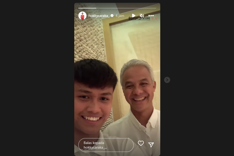Tangkapan layar Instagram Story Hokky Caraka saat dirinya bertemu dengan Gubernur Jawa Tengah, Ganjar Pranowo, Selasa (4/4/2023).