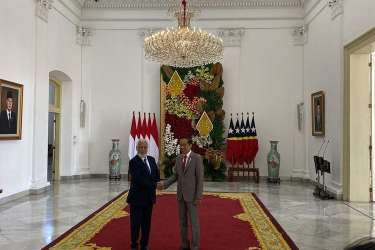 Presiden Joko Widodo (Jokowi) menerima kunjungan resmi Perdana Menteri Republik Demokratik Timor Leste, Xanana Gusmao di Istana Kepresidenan Bogor, Jumat (26/1/2024).