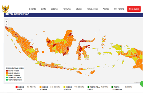 Daftar Terbaru 53 Daerah Berstatus Zona Merah Covid-19 di Indonesia