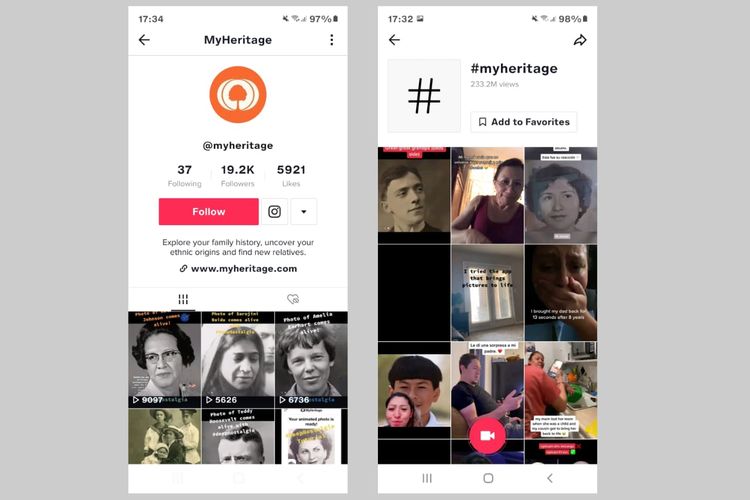 Unggahan foto dari aplikasi MyHeritage ramai di TikTok