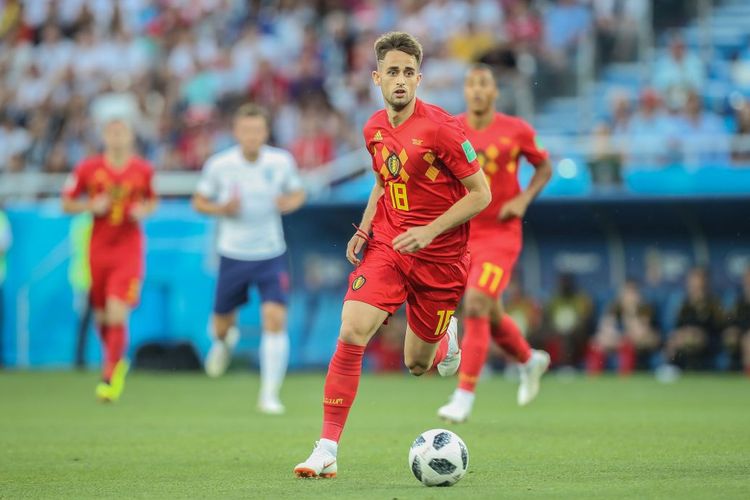 Pemain Timnas Belgia, Adnan Januzaj, beraksi kontra Inggris di Kaliningrad pada laga Piala Dunia 2018.