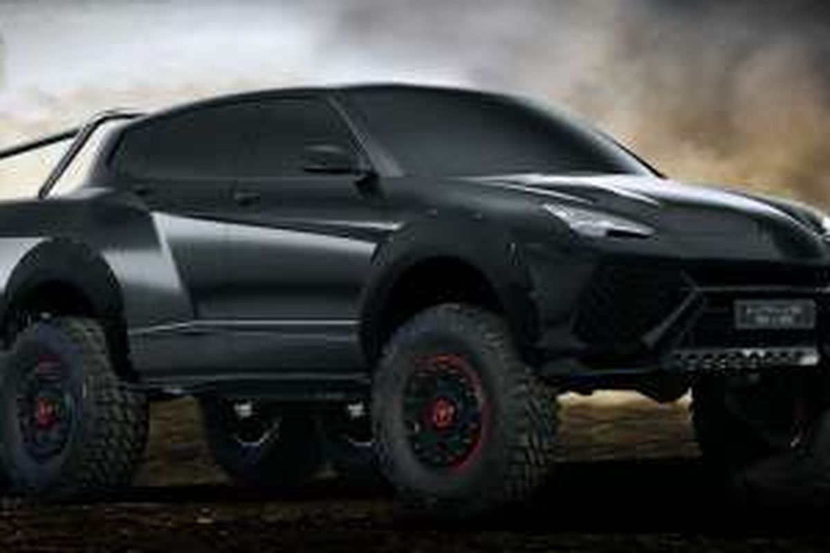 Terkaan digital SUV perdana Lamborghini, Urus, dengan enam roda 