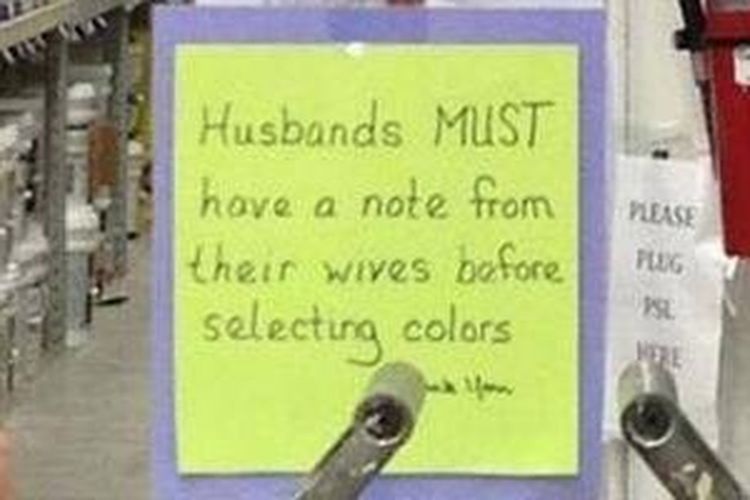 Pesan di toko untuk para suami.