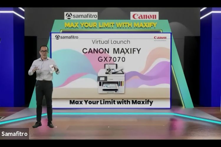Direktur Utama Samafitro Denny Leonardi dalam acara peluncuran Canon Maxify Series, Kamis (14/10/2021).