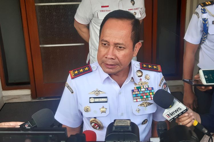 Kepala Badan Keamanan Laut (Bakamla) Laksamana Madya Aan Kurnia di kantor Kemenko Polhukam, Jakarta, Selasa (3/3/2020).