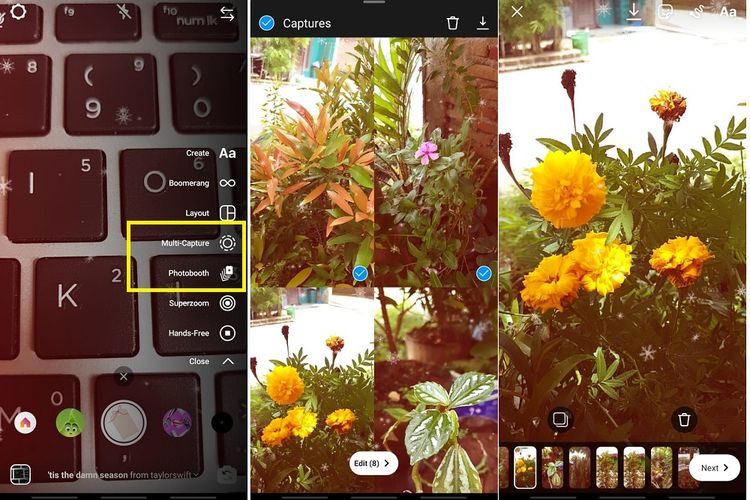 Cara menggunakan fitur multi capture di Instagram Story.