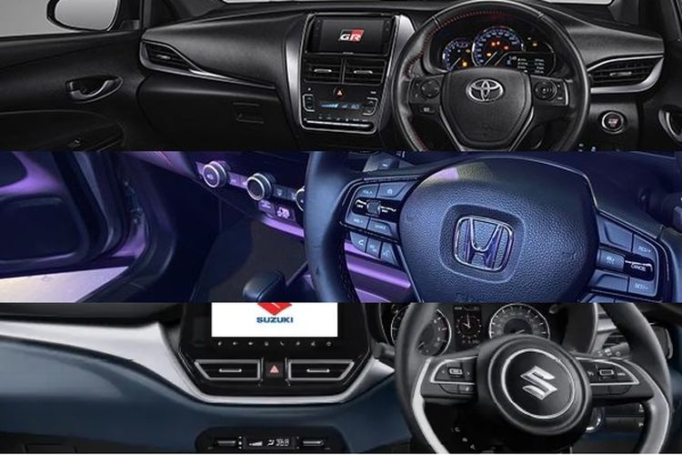 Komparasi interior mobil hatchback Toyota yaris, Honda City hatchback, dan Suzuki Baleno