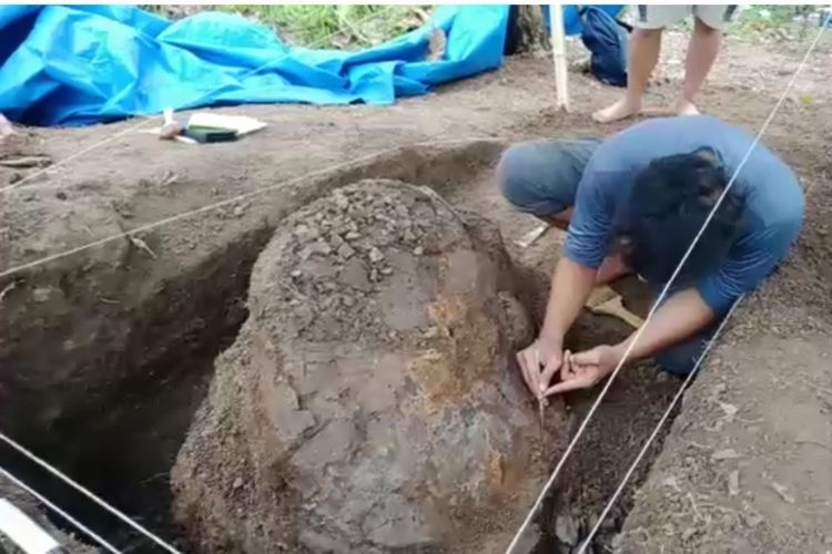 Tim arkeolog menemukan fosil hewan purba di wilayah Jembarwangi, Tomo, Sumedang, Jabar, Kamis (16/6/2022). 