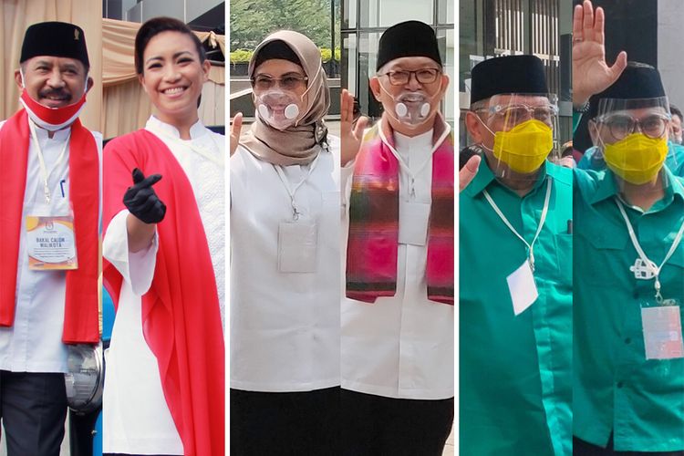 Tiga pasang bakal calon Wali Kota dan Wakil Wali Kota Tangerang Selatan yang akan berkompetisi pada Pilkada 2020, Muhammad- Rahayu Saraswati (kiri), Siti Nur Azizah-Ruhamaben (tengah), dan Benyamin Davnie-Pilar Saga Ichsan.