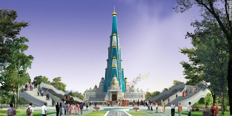 Kuil Vrindavan Chandrodaya Mandir di India bakal menjadi tempat ibadah paling tinggi di dunia dengan tinggi 213 meter.