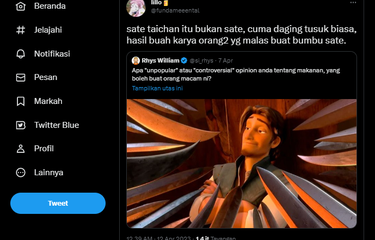 Tangkapan layar unggahan yang sebut sate taichan bukan sate.