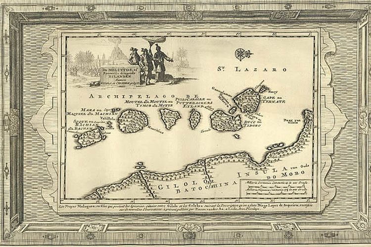 Peta Maluku yang dibuat pada 1714 setelah kedatangan Portugis dan Spanyol.
