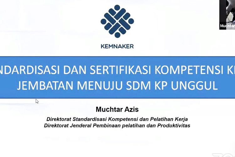 Tangkapan layar materi Muchtar Azis dalam acara Konsultasi Publik Rancangan Peraturan Menteri Kelautan dan Perikanan tentang Pemberlakuan SKKNI Bidang Kelautan dan Perikanan, pada Senin (5/4/2021).